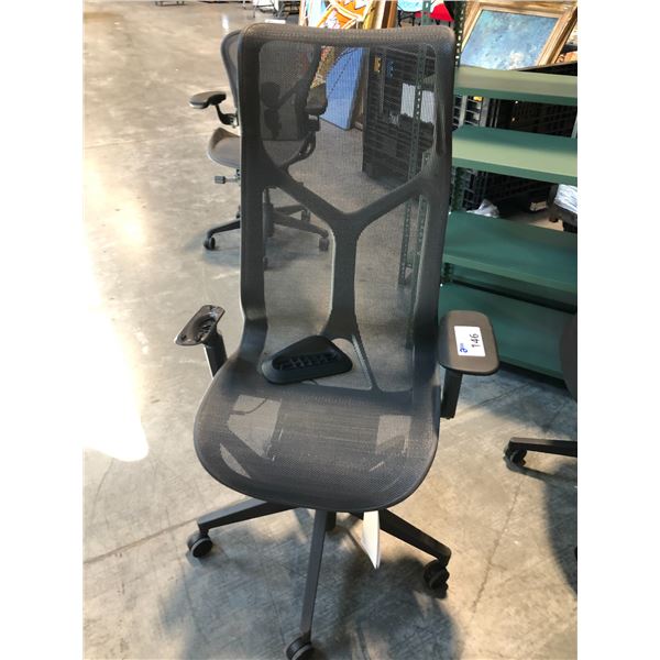 HERMAN MILLER COSM GREY HI-BACK TASK CHAIR WITH BROKEN ARM