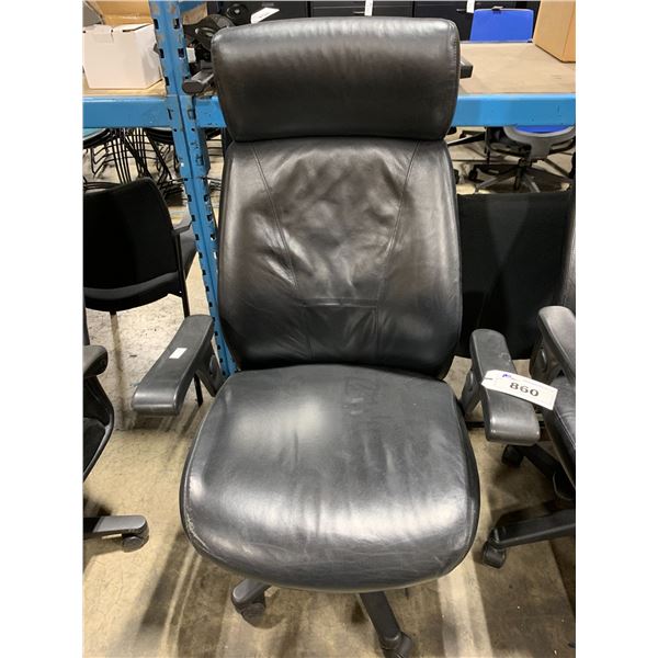 *L* BLACK LEATHER HIGH BACK ERGONOMIC TASK CHAIR WITH ARMS & HEAD REST