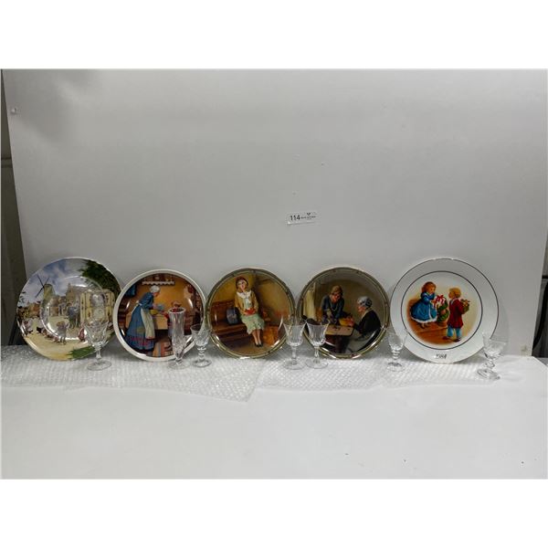 Asssortment Of Decorative Plates And Shot Glasses