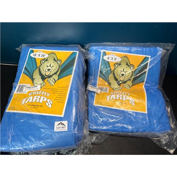 Lot of 2 Grizzly Tarps - 16' x 20' & 6' x 8'