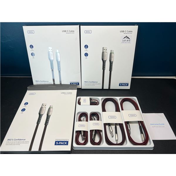 Lot of 3 Multi-Packs of USB-C Fast Charge Cables - 5per box/15 total