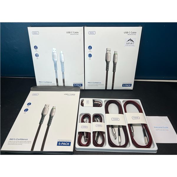Lot of 3 Multi-Packs of USB-C Fast Charge Cables - 5per box/15 total