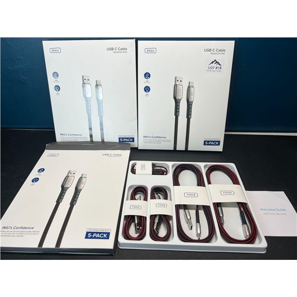 Lot of 3 Multi-Packs of USB-C Fast Charge Cables - 5per box/15 total