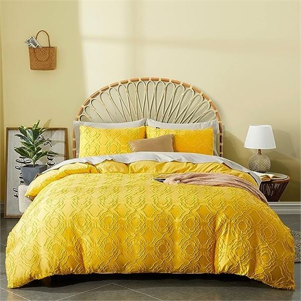 Lot of 1 Bedazzled Tuffed Duvet Cover - 104 x 90 inch (King Size) - Yellow