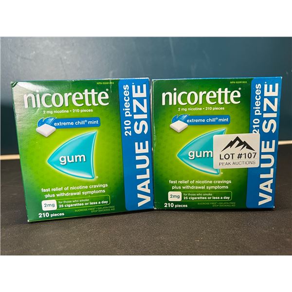 Lot of 2 Boxes of Nicorette Gum; Quit Smoking Aid - Value Size Boxes; 210 PCS per box! Extreme Mint