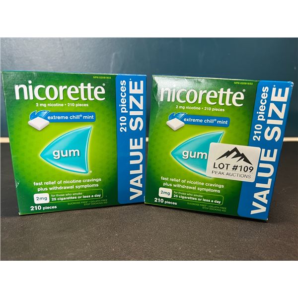Lot of 2 Boxes of Nicorette Gum; Quit Smoking Aid - Value Size Boxes; 210 PCS per box! Extreme Mint