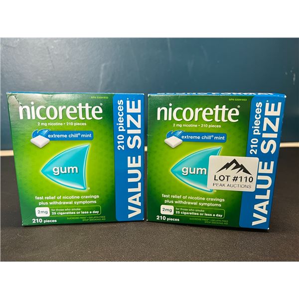 Lot of 2 Boxes of Nicorette Gum; Quit Smoking Aid - Value Size Boxes; 210 PCS per box! Extreme Mint