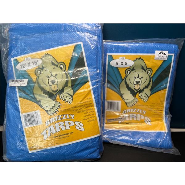Lot of 2 Grizzly Tarps - 12' x 16' & 6' x 8'