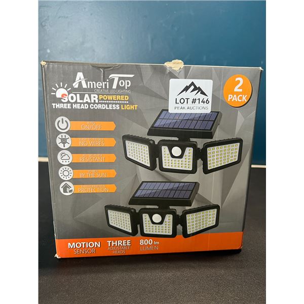 Lot of Solar Powered 3-Head Cordless Outdoor Motion Sensor Lights - 2pack