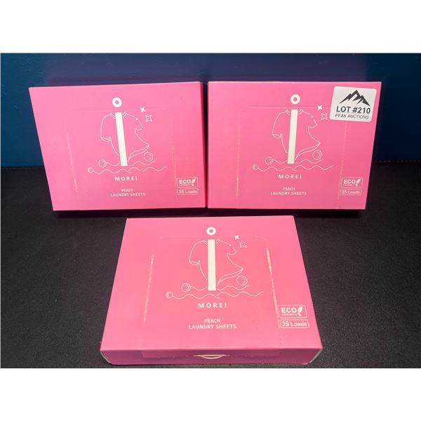 Lot of 3 Boxes of Morei Peach Laundry Detergent Sheets - 35 loads each