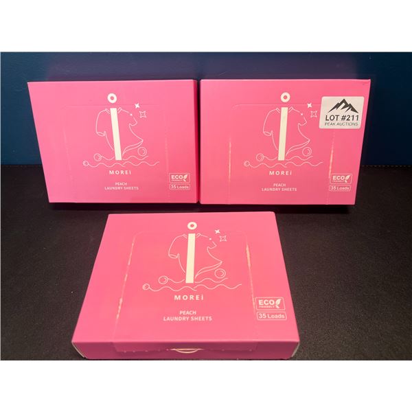 Lot of 3 Boxes of Morei Peach Laundry Detergent Sheets - 35 loads each