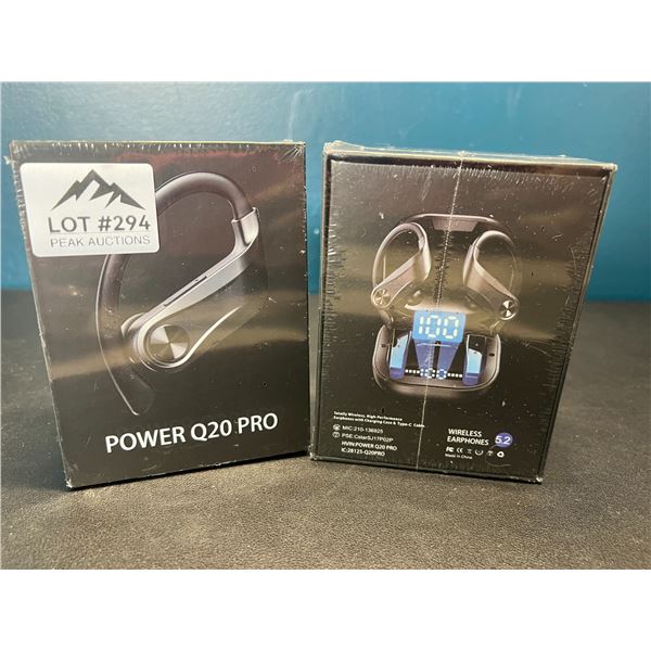 Lot of 2 Pairs of Power Q20 Pro Wireless Bluetooth Sport Earbuds