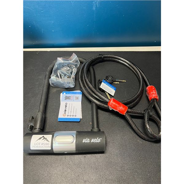 Lot of 1 Via Velo Bicycle U-Lock w/ Cable