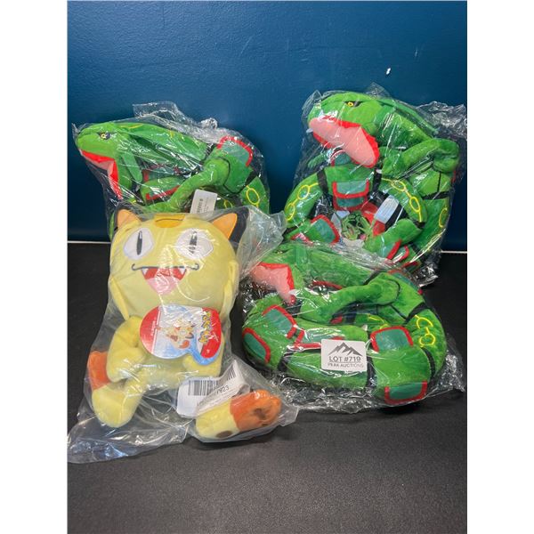 Lot of 3 Pokemon Rayqauza Plushies + 1 Meowth Pokemon Plushie