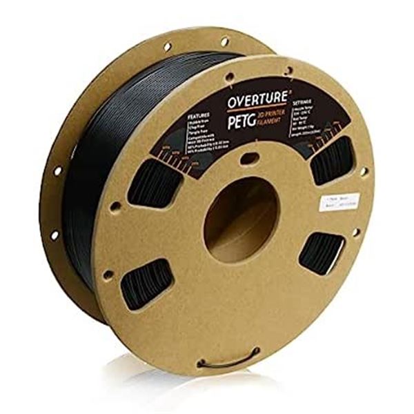 Lot of 1 Roll of Overture PETG 3-D Printing Filament - Black
