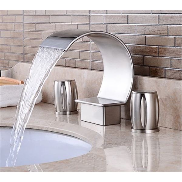 Lot of 1 Waterfall Widespread Bathroom Sink Faucet - Silver