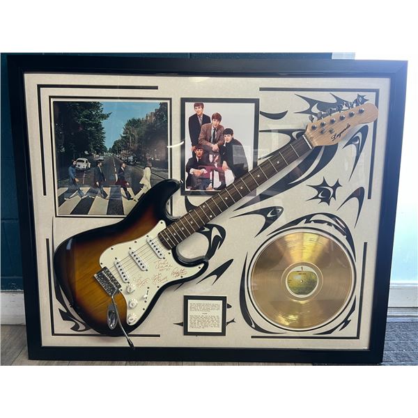 Lot of 1 The Beatles Collectible 1 of 1 Etched Signature Guitar Framed Multi-Instrument Display