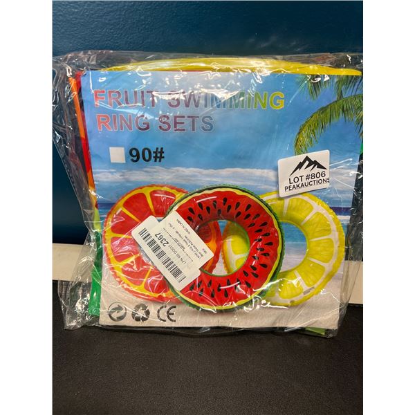 Lot of Inflatable Fruit Shaped Swimming Rings - Pack of 3
