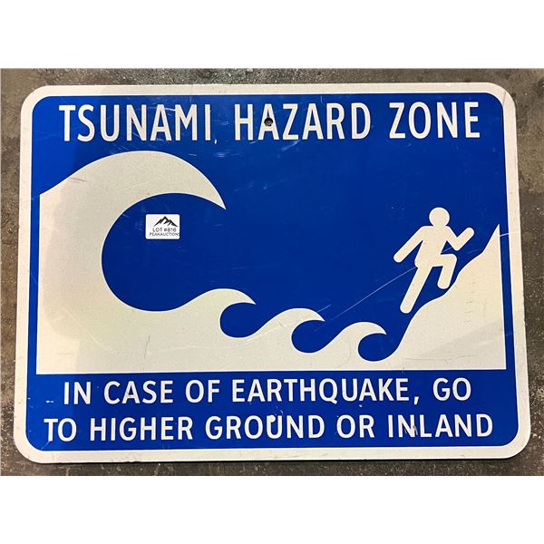 Lot of 1 "Tsunami Hazard Zone" Large Metal Sign - Used