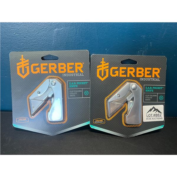 Lot of 2 Gerber Industrial E.A.B. Pocket Knives/Clip Folding Utility Knives