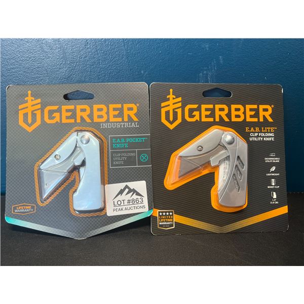 Lot of 2 Gerber Industrial E.A.B. Pocket Knives/Clip Folding Utility Knives