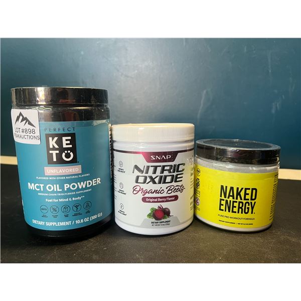 Lot of 3 Tubs of Assorted Pre-Workout Powders/Dietary Supplements