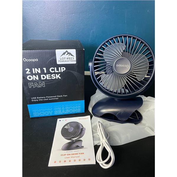Lot of 1 Ocoopa Rechargeable 2-in-1 Clip On Desk Fan
