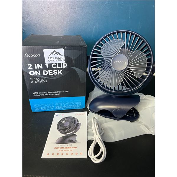 Lot of 1 Ocoopa Rechargeable 2-in-1 Clip On Desk Fan