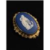 Image 1 : Vintage Wedgwood Brooch - Hope & Anchor Blue Jasper White Relief w/Foliate Gilt Mount - Made In Engl