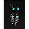 Image 1 : 2 Pairs of Vintage Silver w/Turquoise Stones Dangle Earrings