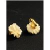 Image 2 : Pair Of Vintage Hand Carved Bone/Ivory Rose Design Clip On Earrings, Good Condition