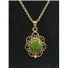 Image 2 : Lovely Dark Green BC Jade stone In Ornate Setting Pendant w/ Chain Necklace