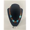 Image 1 : Genuine Thumbled Amber & Turquoise Chunks Choker Necklace, Self Adjust 17-19" L