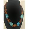 Image 2 : Genuine Thumbled Amber & Turquoise Chunks Choker Necklace, Self Adjust 17-19" L