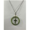 Image 2 : Vintage Sterling Silver Chain w/ Genuine BC Jade Cross In Circle Pendant Necklace