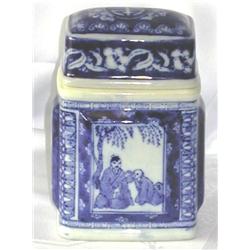 Oriental Blue & White Porcelain Lidded 8" Jar