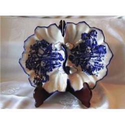 Cobalt Blue & White Handled 14" Divided Dish