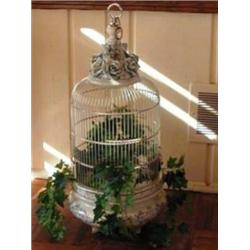 Blue & White Porcelain & Metal Hanging Bird Cage