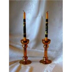 Pr. 8" Brass Candle Sticks with Blue Willow Candles