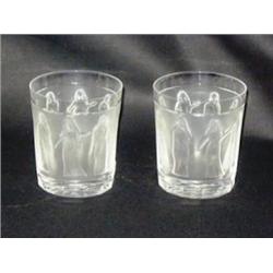 Pair Lalique 4" Neo Classical Tumblers, marked