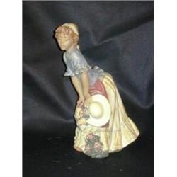Lladro 13" Girl with Hat & Flowers