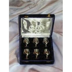 (6 pcs) Silver Plate Cordials in Velvet Box