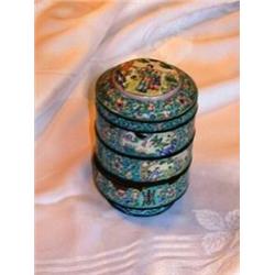 Chinese Enamel on Brass Stacked Bowls, damaged