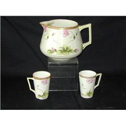 Hand Painted Nippon 6" Pitcher & 3 Matching Handled Cups