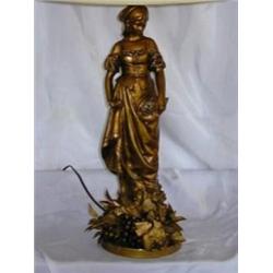 French Peasant Girl Chalkware Lamp