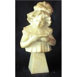 Alabaster Bust of Young Girl Reading Book