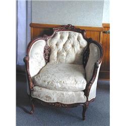 Louis XV Style Cherub Tapestry Upholstered Arm Chair with Heavy Carvings;