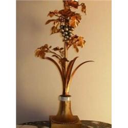 French Metal Lamp with Grape & Leaf Motif