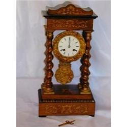 Vintage French Inlaid Brass Chiming Pendulum Table Clock