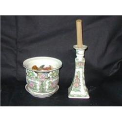 (2 pcs) Designer Oriental Porcelain Bowl & Candle Stick